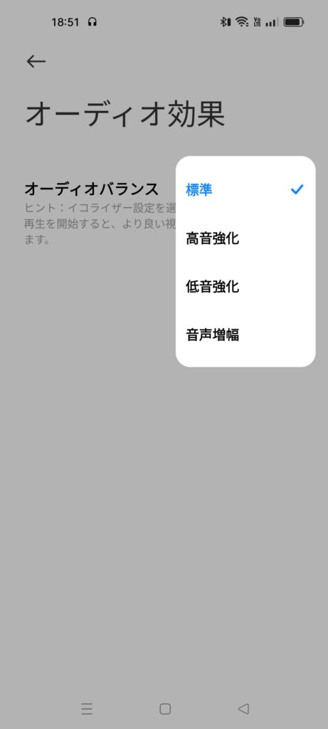 イコライザー機能はないが、多少の音質変更が設定可能